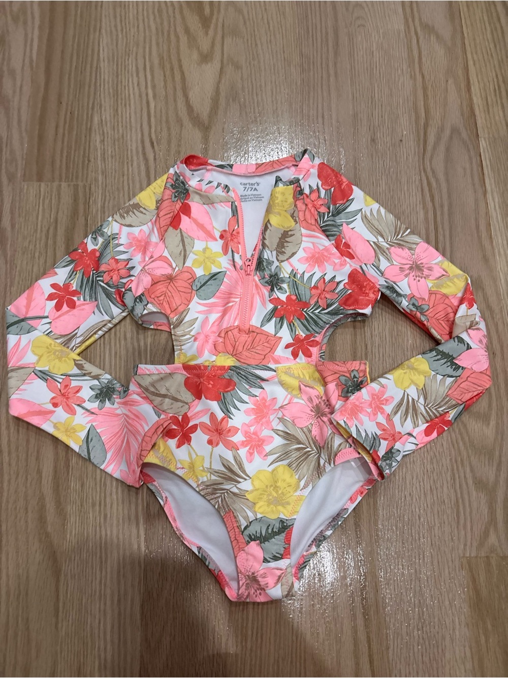 Carter's Coral, Pink & Yellow Floral Long-Sleeve One-Piece Swimsuit